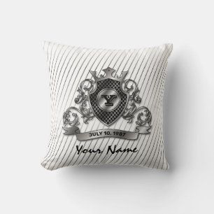 Silver Anpassad Elegant Monogram Design Kudde