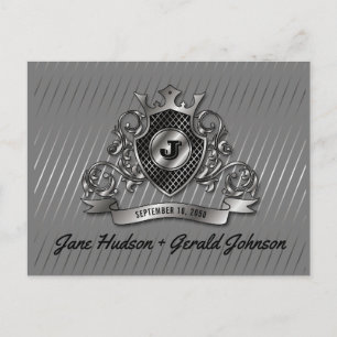 Silver Anpassad Elegant Monogram Design Meddelande Vykort