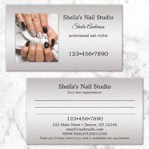 Silver Anpassad Foto Nagelstudio Bokning Visitkort