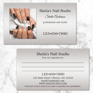 Silver Anpassad Foto Nagelstudio Bokning Visitkort
