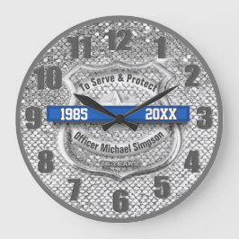 Silver Anpassningsbar Blue Line Polischef Pension Stor Klocka