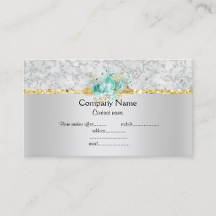 Silver aqua blommigt elegant  semigloss visitkort
