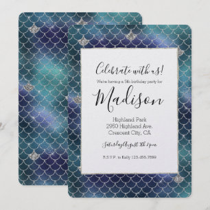 Silver Aqua Blue Mermaid Glitz Inbjudningar
