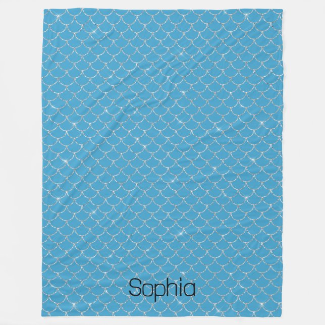 Silver Aqua Blue Sjöjungfru Namn Fleecefilt (Framsidan)