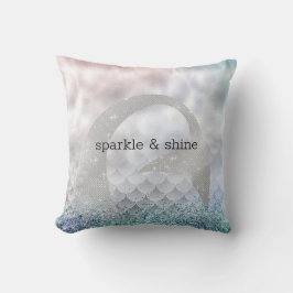 Silver Aqua Rosa Lila Glitter Gnistra Sjöjungfru Kudde
