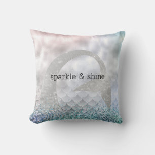 Silver Aqua Rosa Lila Glitter Gnistra Sjöjungfru Kudde