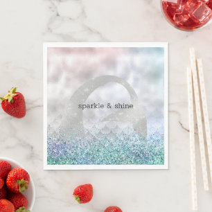 Silver Aqua Rosa Lila Glitter Gnistra Sjöjungfru Pappersservett
