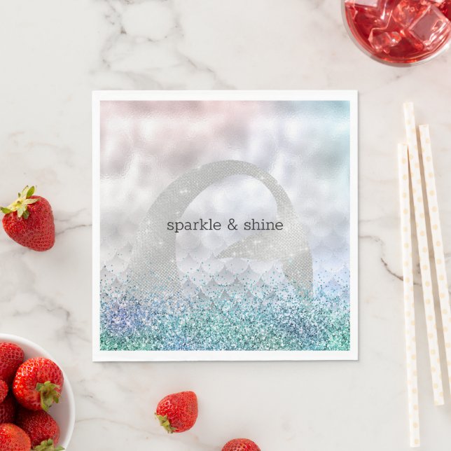 Silver Aqua Rosa Lila Glitter Gnistra Sjöjungfru Pappersservett (Insitu)