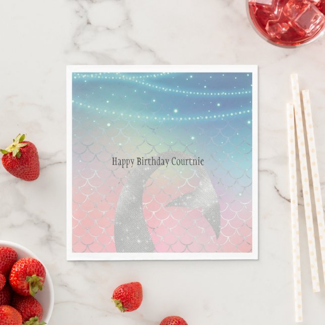 Silver Aqua Rosa Lila Sjöjungfru  Pappersservett (Insitu)