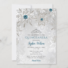 Silver Aqua Snöflingor Tiara Quinceañera Inbjudningar
