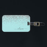 Silver Aqua Teal Blue Girly Glitter Monogram Bagagebricka<br><div class="desc">Silver och Aqua Teal Blue Gnistra Glitter Monogram Namn och initial Pillow. Kudden gör perfekten söt 16 födelsedag,  bröllop,  möhippa,  babydusch eller bachelorette-gåva till någon som dekorerar hennes rum i stil.</div>