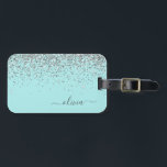 Silver Aqua Teal Blue Girly Glitter Monogram Bagagebricka<br><div class="desc">Silver och Aqua Teal Blue Gnistra Glitter Monogram Namn och initial Pillow. Kudden gör perfekten söt 16 födelsedag,  bröllop,  möhippa,  babydusch eller bachelorette-gåva till någon som dekorerar hennes rum i stil.</div>