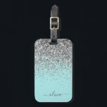 Silver Aqua Teal Blue Girly Glitter Monogram Bagagebricka<br><div class="desc">Silver och Teal Aqua Blue Gnistra Glitter Monogram Namn och första pelaren. Märkrn i bagagepåsen gör perfekten söt 16-årsdag,  bröllop,  möhippa,  babydusch eller en servitris till någon som dekorerar hennes rum i stil.</div>