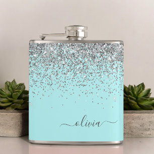 Silver Aqua Teal Blue Girly Glitter Monogram Fickplunta