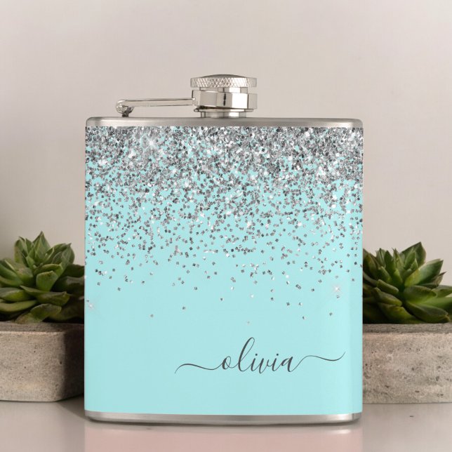 Silver Aqua Teal Blue Girly Glitter Monogram Fickplunta (Skapare uppladdad)