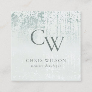 Silver Aqua Teal Brushed Metallic Monogram Initial Fyrkantigt Visitkort