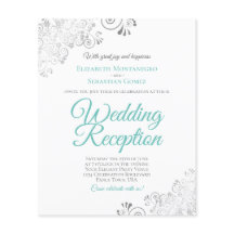 Silver Aqua White BUDGET Bröllopsrecept Inbjudan
