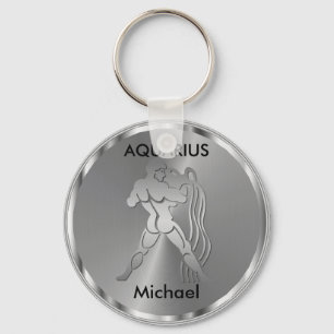 Silver Aquarius ♒ Vatten Bearer - Zodiac-tecken Nyckelring