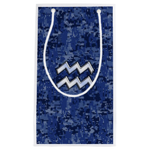 Silver Aquarius Zodiac Sign Navy Blue Digital Camo