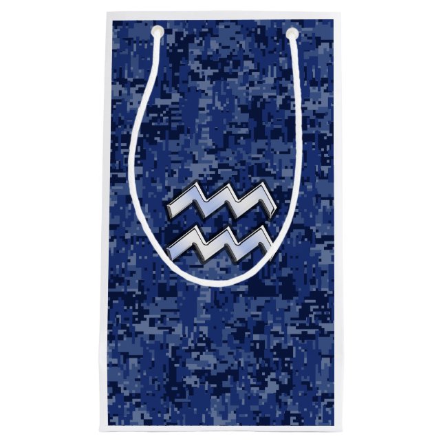 Silver Aquarius Zodiac Sign Navy Blue Digital Camo (Framsidan)