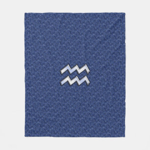 Silver Aquarius Zodiac Sign Navy Blue Digital Camo Fleecefilt