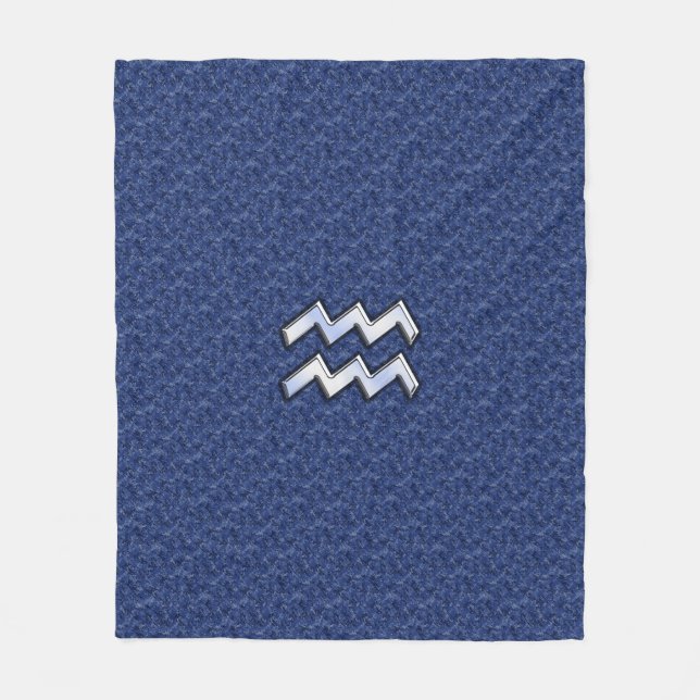 Silver Aquarius Zodiac Sign Navy Blue Digital Camo Fleecefilt (Framsidan)