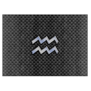 Silver Aquarius Zodiac Symbol Carbon Fiber Stil