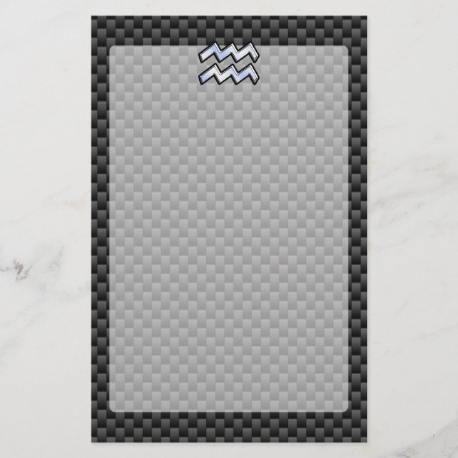 Silver Aquarius Zodiac Symbol Carbon Fiber Stil Brevpapper (Framsida)