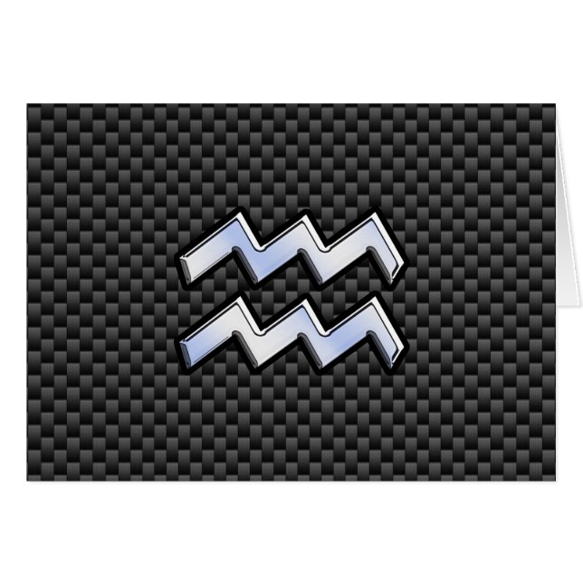 Silver Aquarius Zodiac Symbol Carbon Fiber Stil Hälsningskort (Framsidan Horizontal)