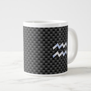 Silver Aquarius Zodiac Symbol Carbon Fiber Stil Jumbo Mugg