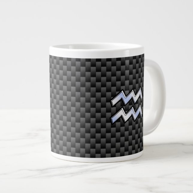 Silver Aquarius Zodiac Symbol Carbon Fiber Stil Jumbo Mugg (Framsida höger)