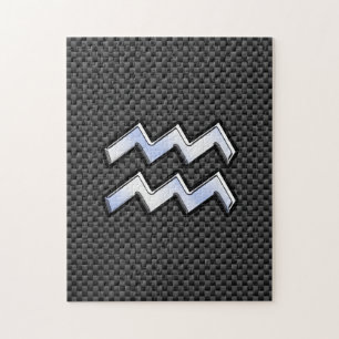 Silver Aquarius Zodiac Symbol Carbon Fiber Stil Pussel