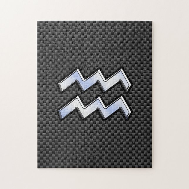 Silver Aquarius Zodiac Symbol Carbon Fiber Stil Pussel (Vertikal)