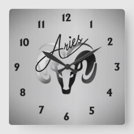 Silver Aries Aries Ram Zodiac Fyrkantig Klocka