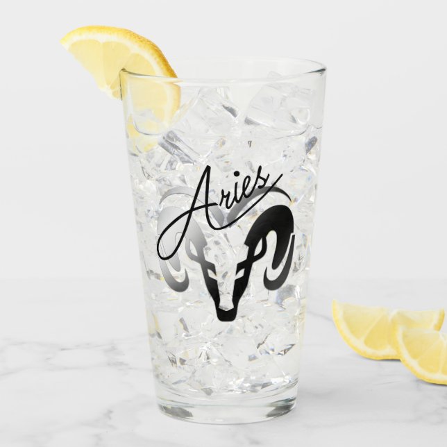 Silver Aries Aries Ram Zodiac Glaskopp (Framsida Ice)