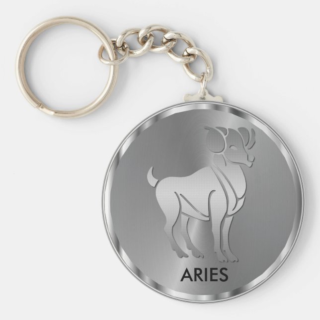 Silver Aries ♈ Ram - Zodiac-tecken Nyckelring (Framsidan)