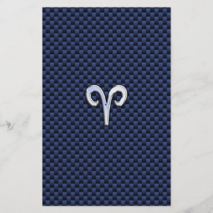 Silver Aries Zodiac Sign Navy Carbon Fiber Stil Brevpapper