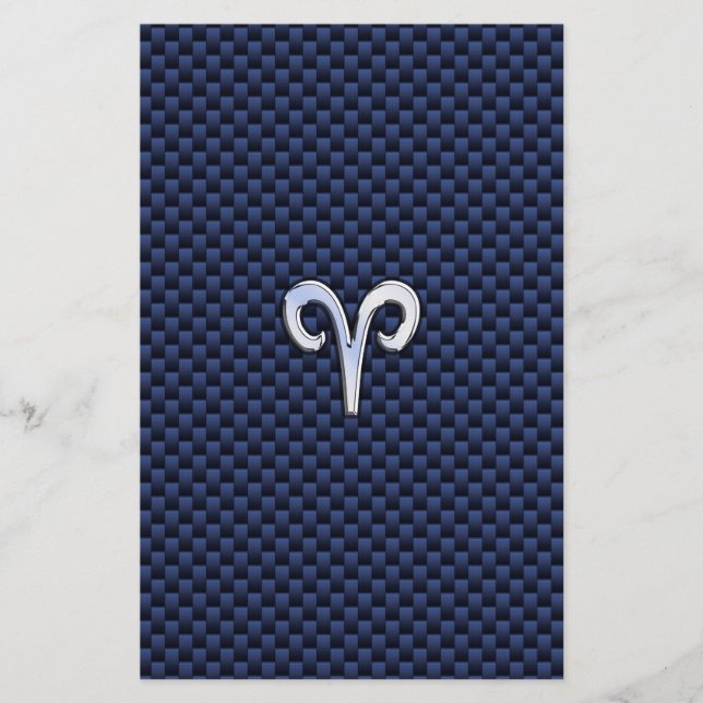 Silver Aries Zodiac Sign Navy Carbon Fiber Stil Brevpapper (Framsida)