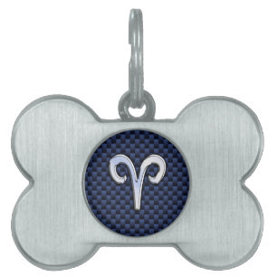 Silver Aries Zodiac Sign Navy Carbon Fiber Stil ID-bricka Husdjur