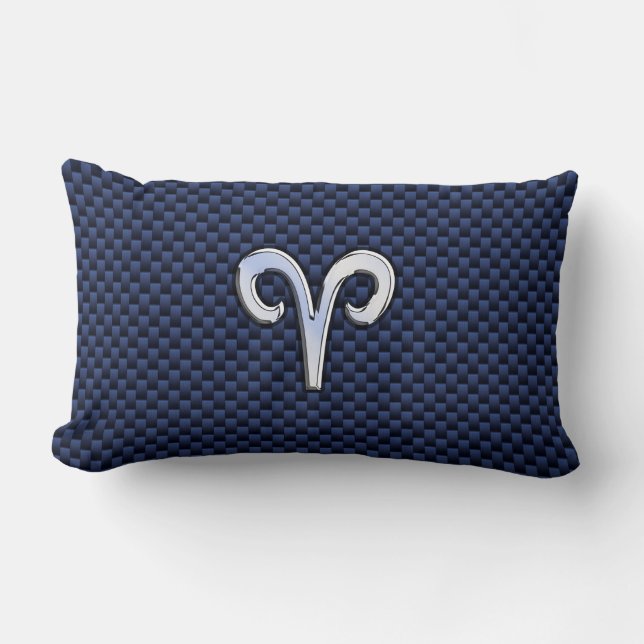 Silver Aries Zodiac Sign Navy Carbon Fiber Stil Lumbarkudde (Framsida)