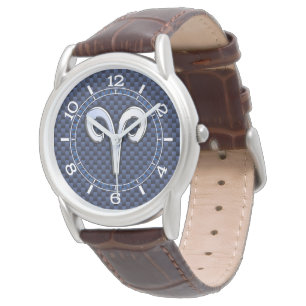 Silver Aries Zodiac Signal Navy Carbon Stil Dial Armbandsur