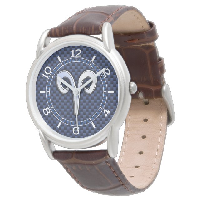 Silver Aries Zodiac Signal Navy Carbon Stil Dial Armbandsur (Vinklad)
