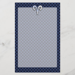 Silver Aries Zodiac Signera Blue Carbon Fiber Prin Brevpapper