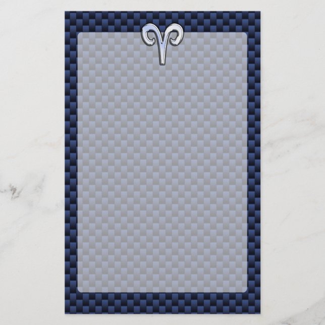 Silver Aries Zodiac Signera Blue Carbon Fiber Prin Brevpapper (Framsida)