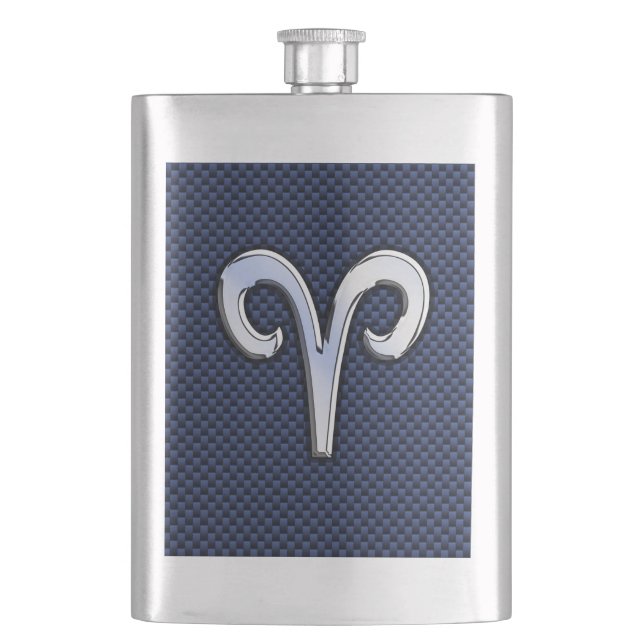Silver Aries Zodiac Signera Blue Carbon Fiber Prin Fickplunta (Framsidan)