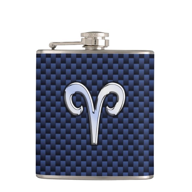 Silver Aries Zodiac Signera Blue Carbon Fiber Prin Fickplunta (Framsidan)
