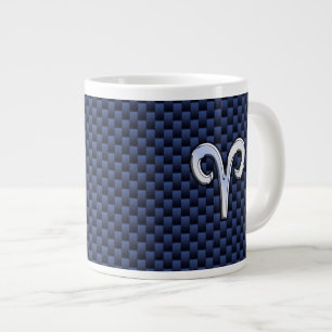 Silver Aries Zodiac Signera Blue Carbon Fiber Prin Jumbo Mugg