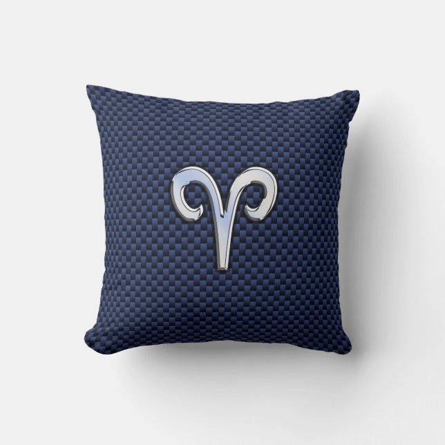 Silver Aries Zodiac Signera Blue Carbon Fiber Prin Kudde (Framsida)