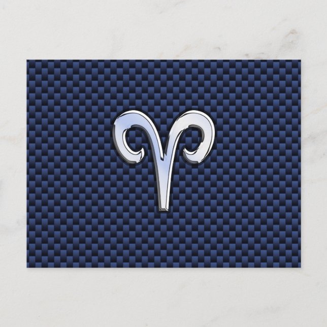 Silver Aries Zodiac Signera Blue Carbon Fiber Prin Vykort (Framsida)