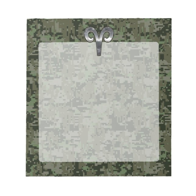 Silver Aries Zodiac Symbol Grönt Digital Camo Anteckningsblock (Framsida)